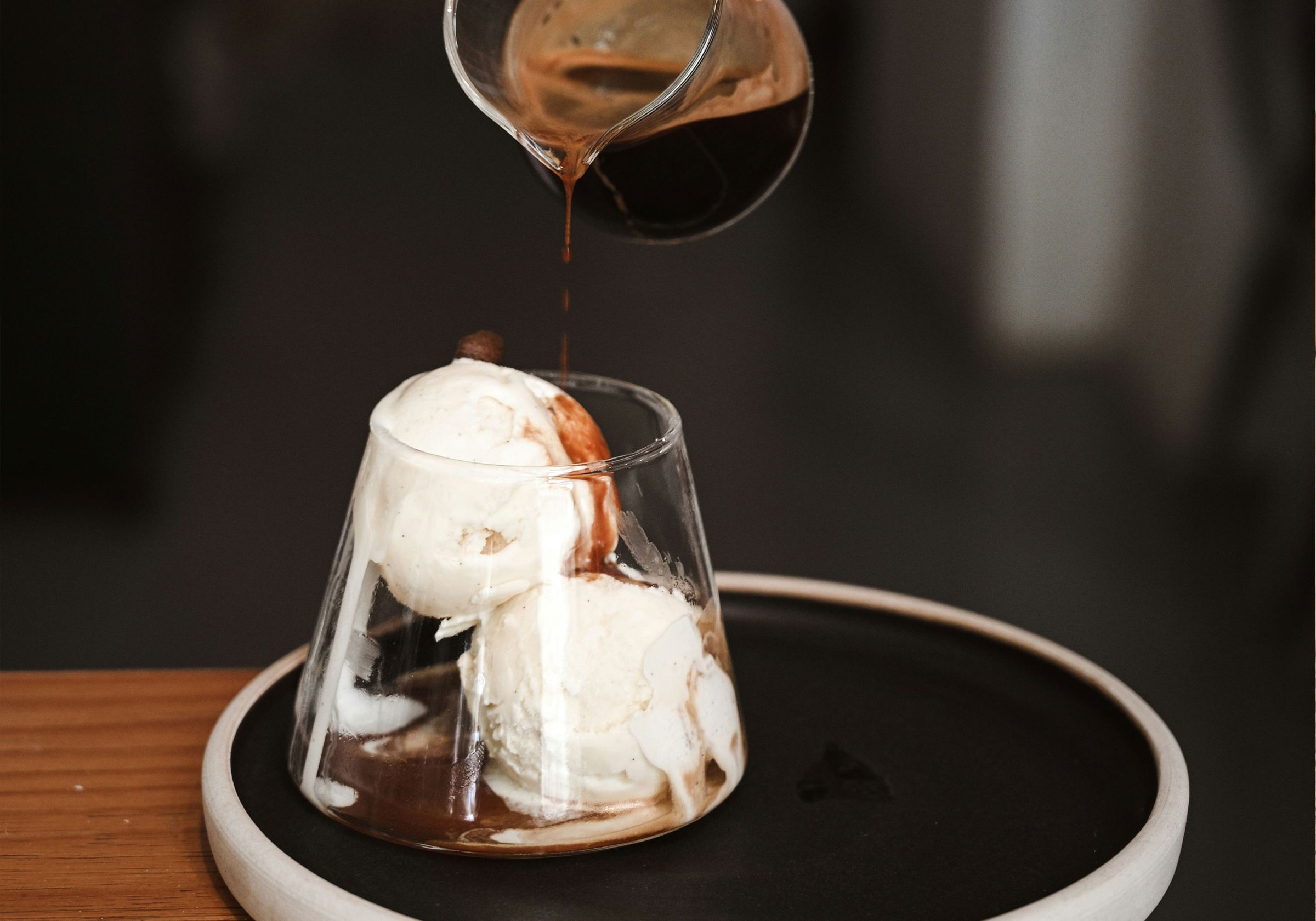 Italian coffee desert with espresso over a scoop of ice cream